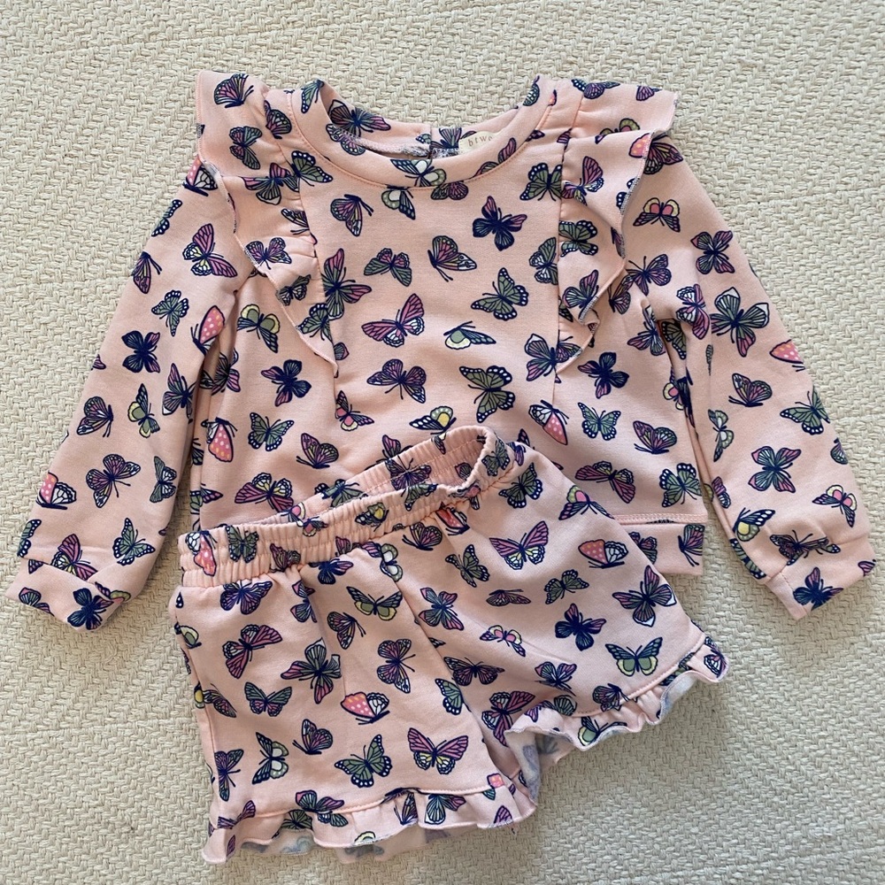 Pink Butterfly Print Toddler Outfit